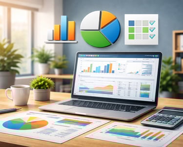 Business spreadsheet templates dashboard showing financial data analytics on laptop screen