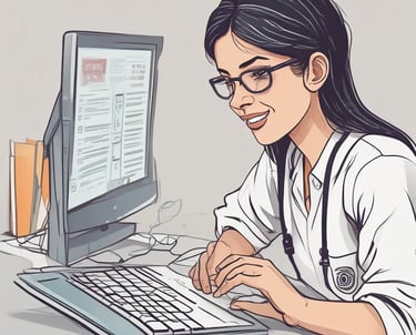 A mentor guiding a mature adult in front of a laptop, symbolizing online education creation.