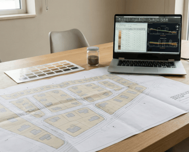 Estudio técnico de viabilidad de suelo con planos de urbanización y análisis preliminar.