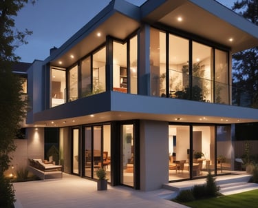 Two modern streetlights against a cloudy sky