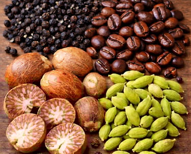 Pepper, cardomom, coffee