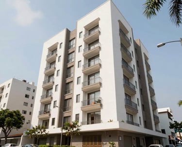 Modern apartment building overlooking Parque Kennedy in Miraflores, Lima.