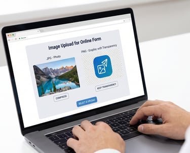 Person comparing JPG and PNG image formats before uploading a photo to an online form.