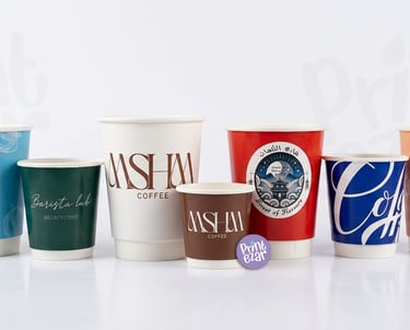 Custom print your logos on paper cups UAE. Premium double wall branded cups at affordable prices.