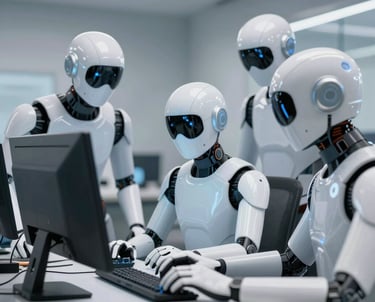 A sleek, modern server room glowing with blue lights symbolizing advanced AI infrastructure.