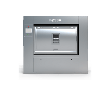 Industrial FOSSA heavy-duty washing machine for commercial laundry use on a black background.