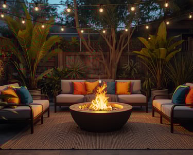 back yard seating oasis colorful