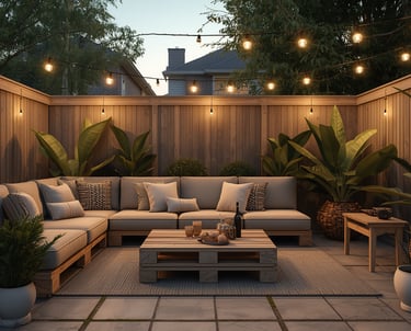 backyard oasis seating string lights