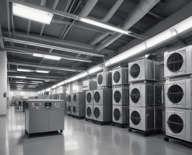 A friendly HVAC specialist inspecting a furnace in a warm, inviting living room setting