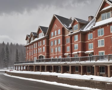 A friendly property manager handing keys to happy tenants outside a well-maintained apartment building.
