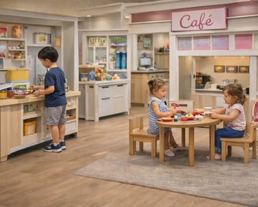 Pretend cafe and market at a toddler play cafe