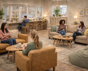 An area for parents to relax at a toddler play cafe