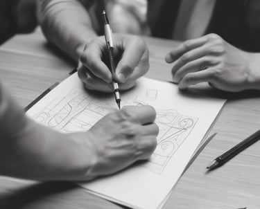 A focused team collaborating around a laptop with digital marketing charts.