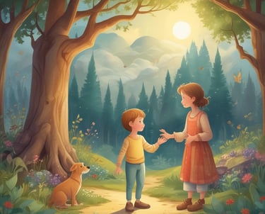 A vibrant, colorful illustration of a child’s photo magically blending into a fairy tale scene.
