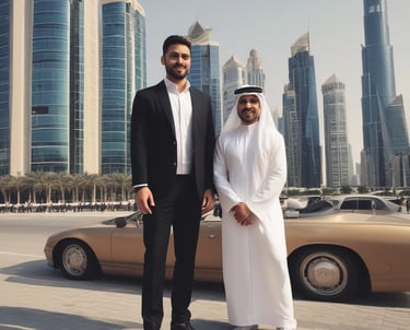 A friendly temporary staff member assisting visitors at a busy exhibition booth.