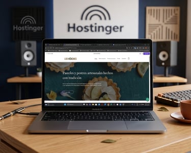 Interfaz de hosting web de Hostinger mostrada en una laptop MacBook Pro
