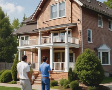 A thoughtful instructor guiding a small group in a bright, modern classroom with gold and black accents.