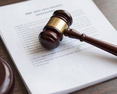 Close-up of a robotic hand holding a gavel symbolizing AI in justice.