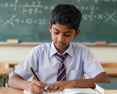 Students engaged in a lively Cambridge exam preparation class with a teacher guiding them.