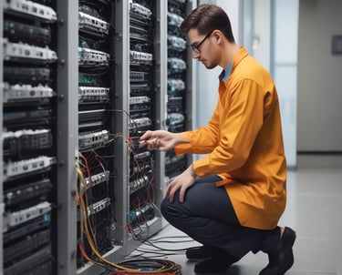 A friendly IT professional assisting a madrasah teacher with website hosting setup.