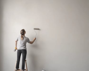 A painter carefully applying a fresh coat of paint on a wooden door frame.