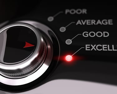 Image of a dial pointing to choices poor, average, good, excellent