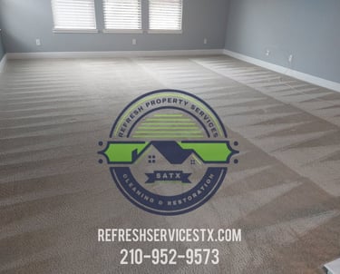 Freshly steam cleaned beige carpet with professional grooming lines by Refresh Property Services in San Antonio.