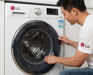 Happy family watching a large flat-screen TV together in their home.