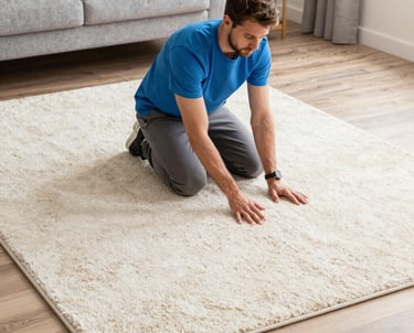 Close-up of hands carefully wrapping a luxurious Moroccan rug in protective packaging.