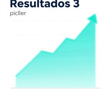 A glowing cyan digital chart showing an upward trend, representing the 'Resultados' pillar of the agency.