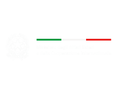 Logo of the Italian Ministry of Foreign Affairs and International Cooperation on a black background.