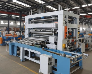 Workers operating machinery for disposable product manufacturing.