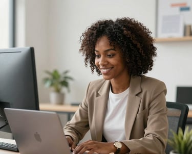 A vibrant workspace with deep orange and blue accents showing a team collaborating on digital marketing strategies.