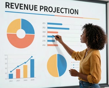 A vibrant office space bathed in deep orange and blue light, with a team brainstorming around a laptop.