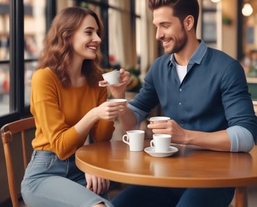 A lively group of people chatting and smiling at a speed dating event.