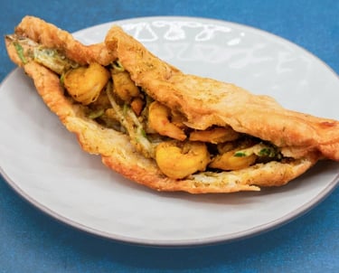 Authentic Trinidadian doubles with curried channa and mango chutney at D Doubles Guy East Orange.
