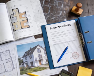 Bild das die Erstellung eines Immobilienwertgutachtens visualisier.