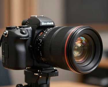 A professional camera lens focusing on a musician recording in a studio, capturing the essence of the creative process in South Asia.