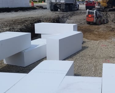 Blocos de isopor utilizados na construção civil