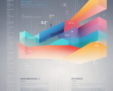 A calm, minimalist workspace with research papers, charts, and a laptop displaying data visualizations.