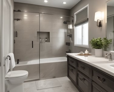 A skilled painter carefully applying a fresh coat of paint in a bright, modern living room.