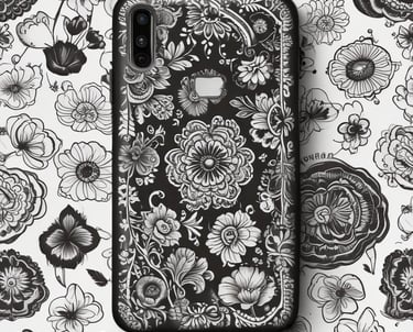 A vibrant display of colorful phone cases, chargers, and cables neatly arranged on a wooden table.