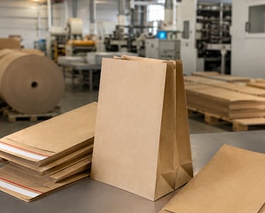 M-shaped kraft paper shipping bags with self-seal closure for e-commerce packing and warehouse workf