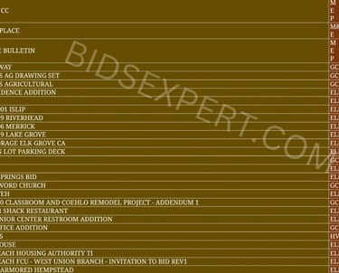roject list for Bids Expert including Chino Airport, Cavalli Beverly Center, and Pilot Travel Center