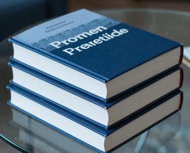 An editorial image of a stack of premium design books on a glass table, with an ice blue filter. Very professional and scholarly.