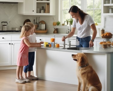 Technician installing a whole house water filtration system in a modern kitchen.