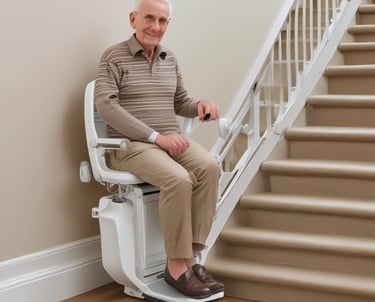 Close-up of a user pressing the control button on a stairlift.