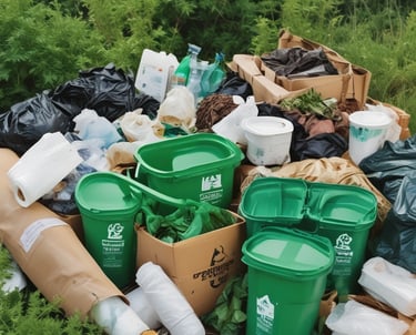 A close-up of biodegradable packaging breaking down naturally on soil.