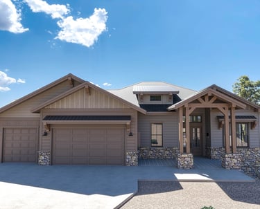 custom home render with three car garage and large driveway