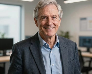 Portrait of a senior developer in a bright North American / US studio space. The lighting is soft and professional, highlighting a sophisticated and approachable brand vibe.